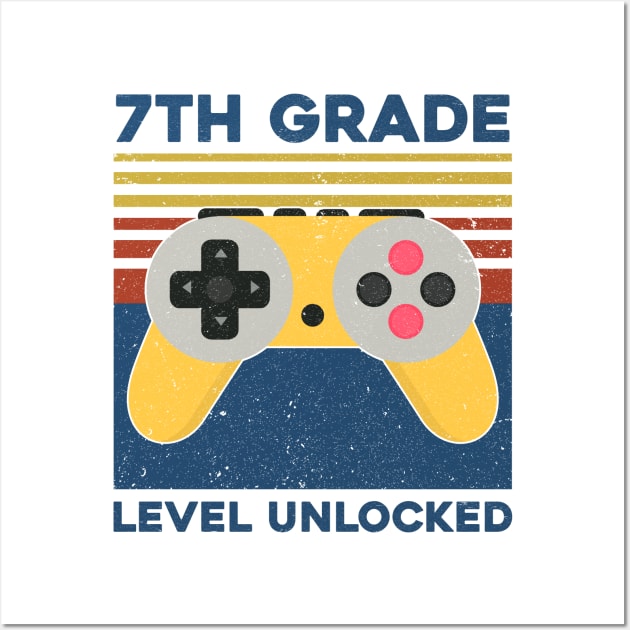 Kids 7th Grade Level Unlocked Back To School Video Gamer Wall Art by hardyhtud